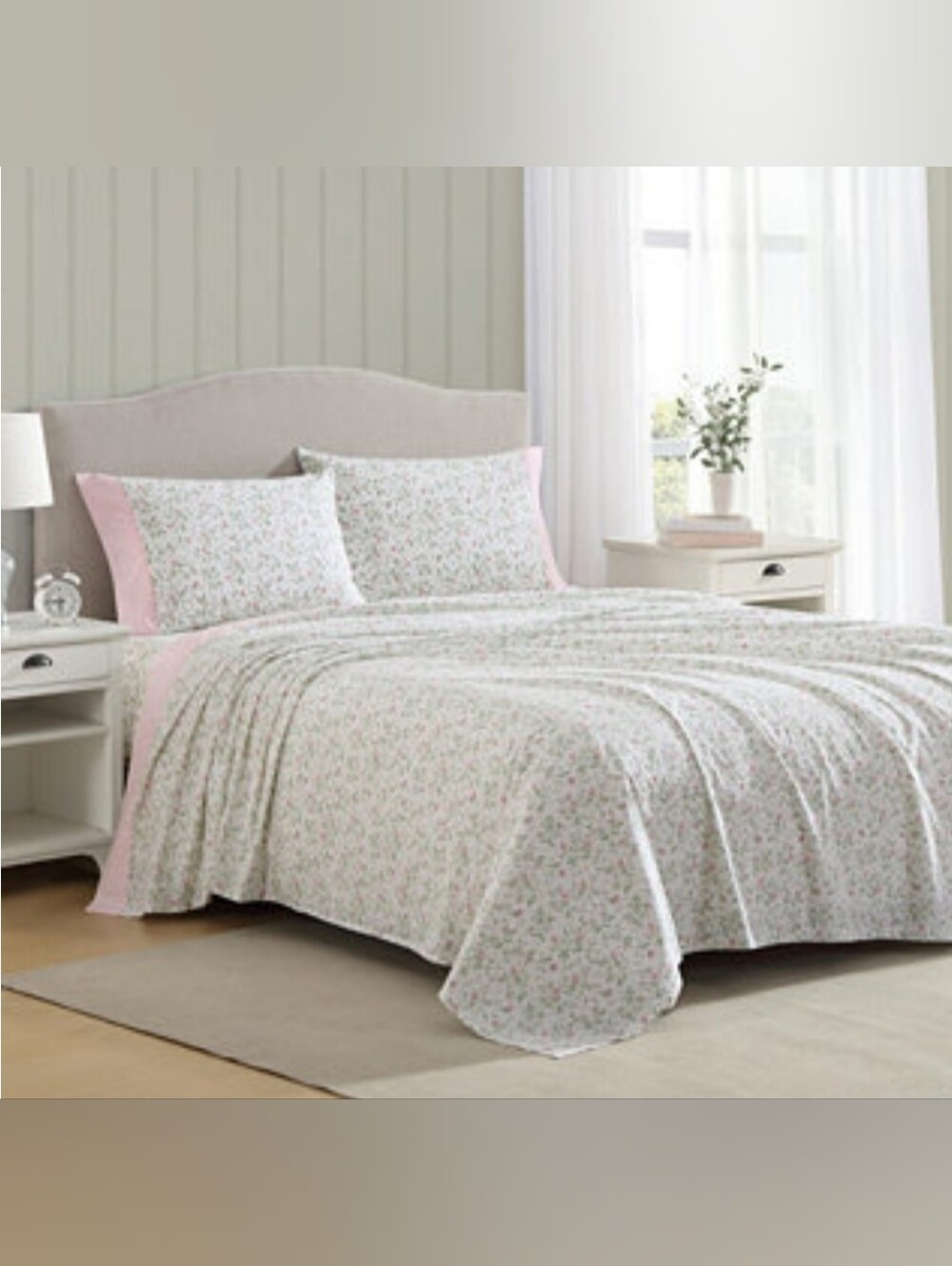 NWT! Laura Ashley Kate Pink Floral Queen Size Sheet Set 100% Cotton